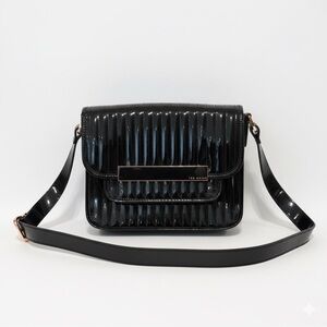 🆕 Ted Baker | Black Patent Leather Crossbody Bag with Rose Gold Hardware Details